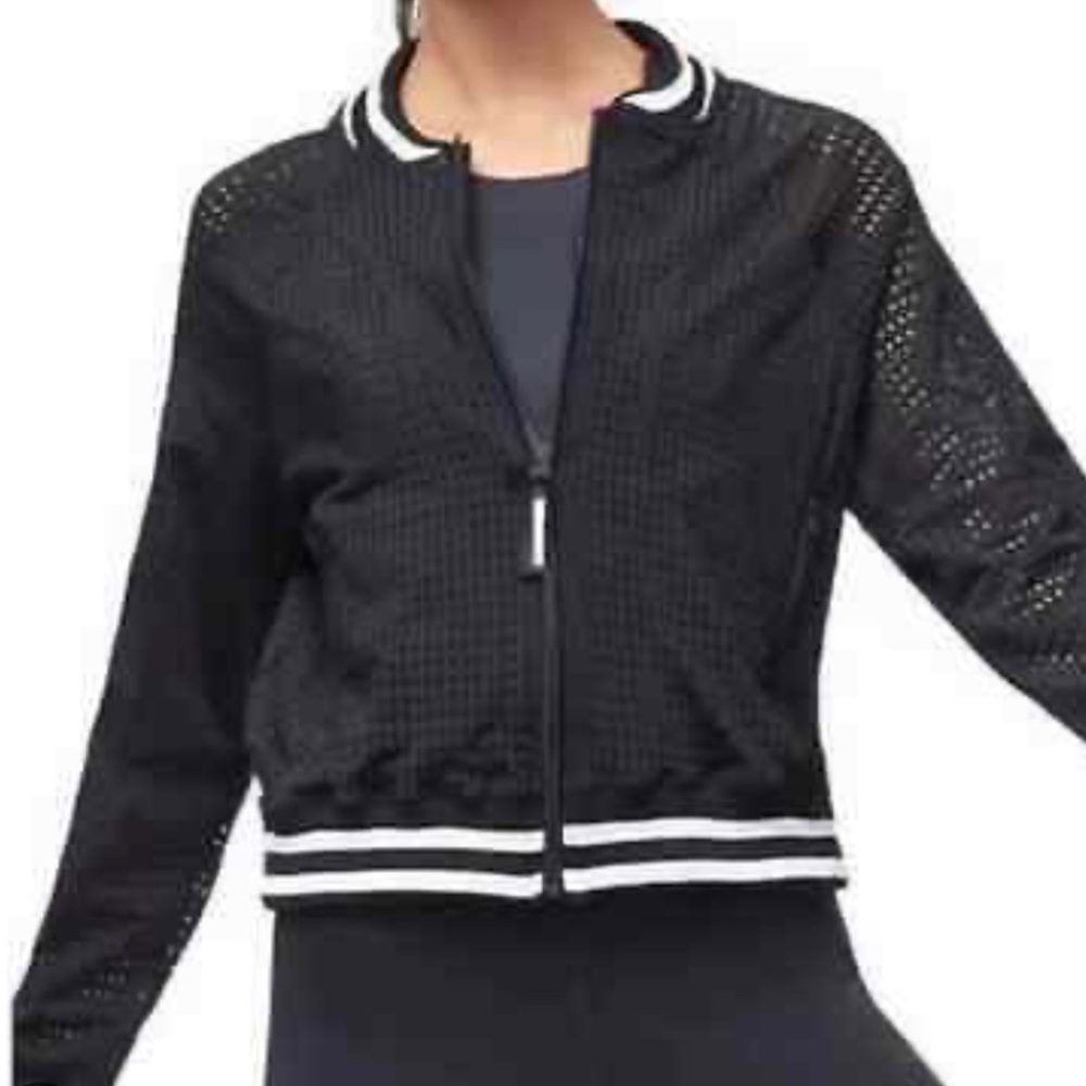 NWT Good American Mesh Bomber Performance Jacket Size M (2) Black White